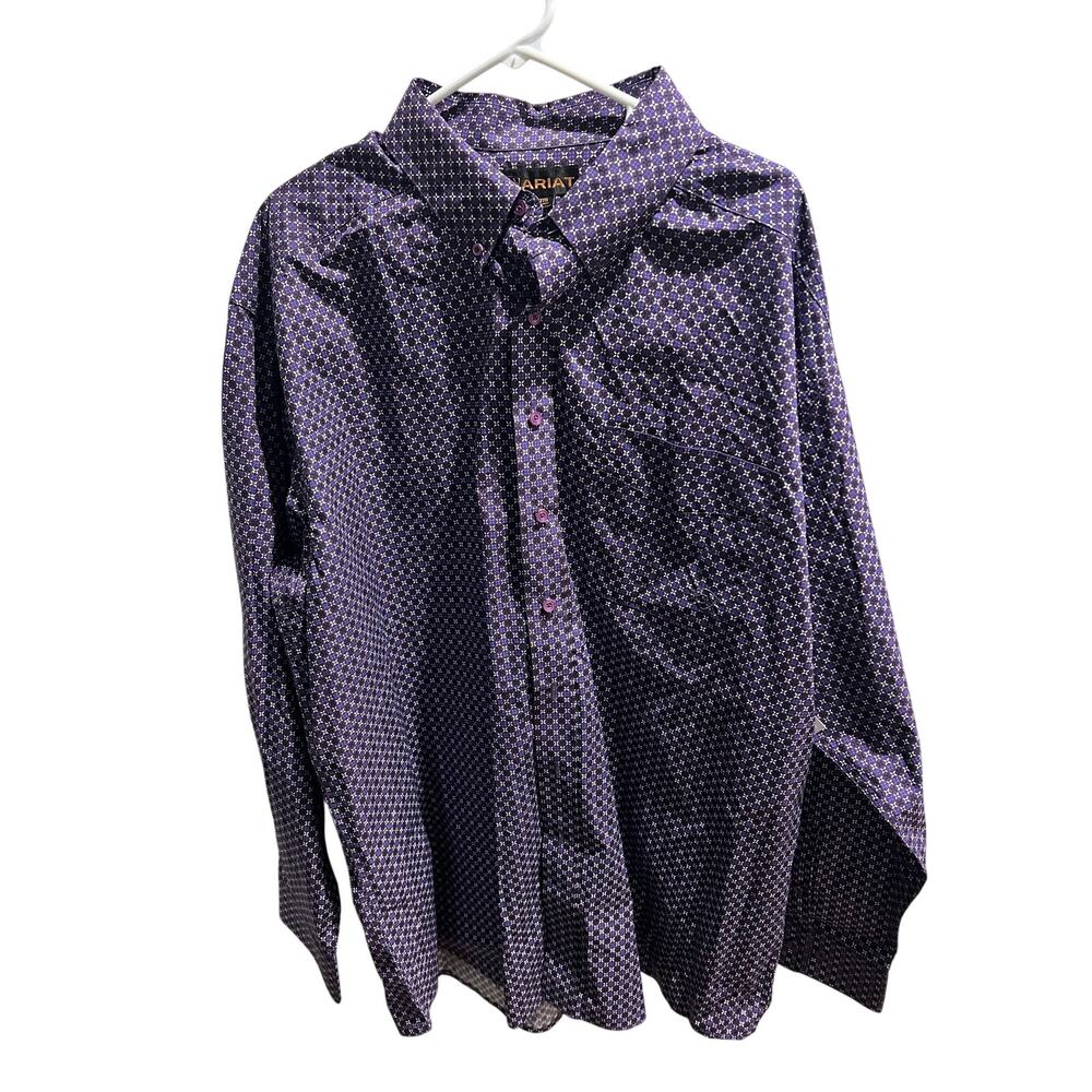Ariat Davis Print Button Down Shirt Men XXL Purple Midnight Orchid Western NWT